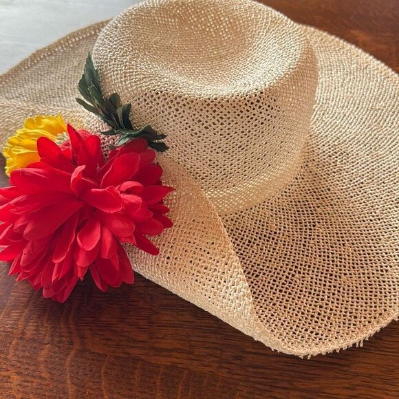 Vintage DKNY Light Cream Straw Wide Brim Derby Hat Medium‎ main image 8